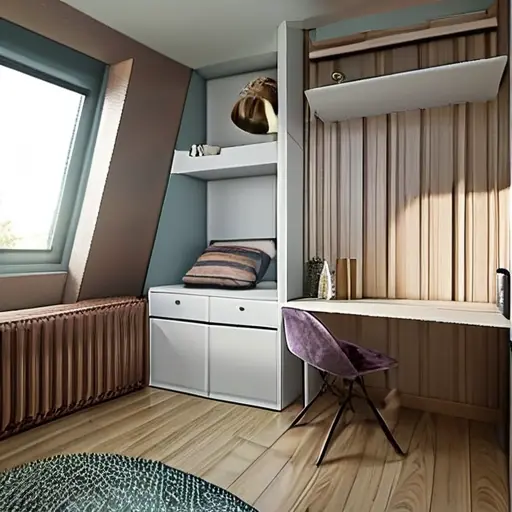 Дизайн интерьера комнаты подростка с рабочим столом и зоной отдыха